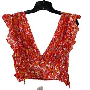 Free People Pretty Dayz Side Tie Orange Combo Prairie Boho Cropped Top